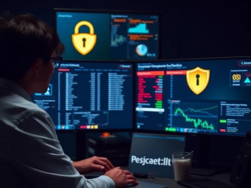 Compliance analyst monitoring transaction screens