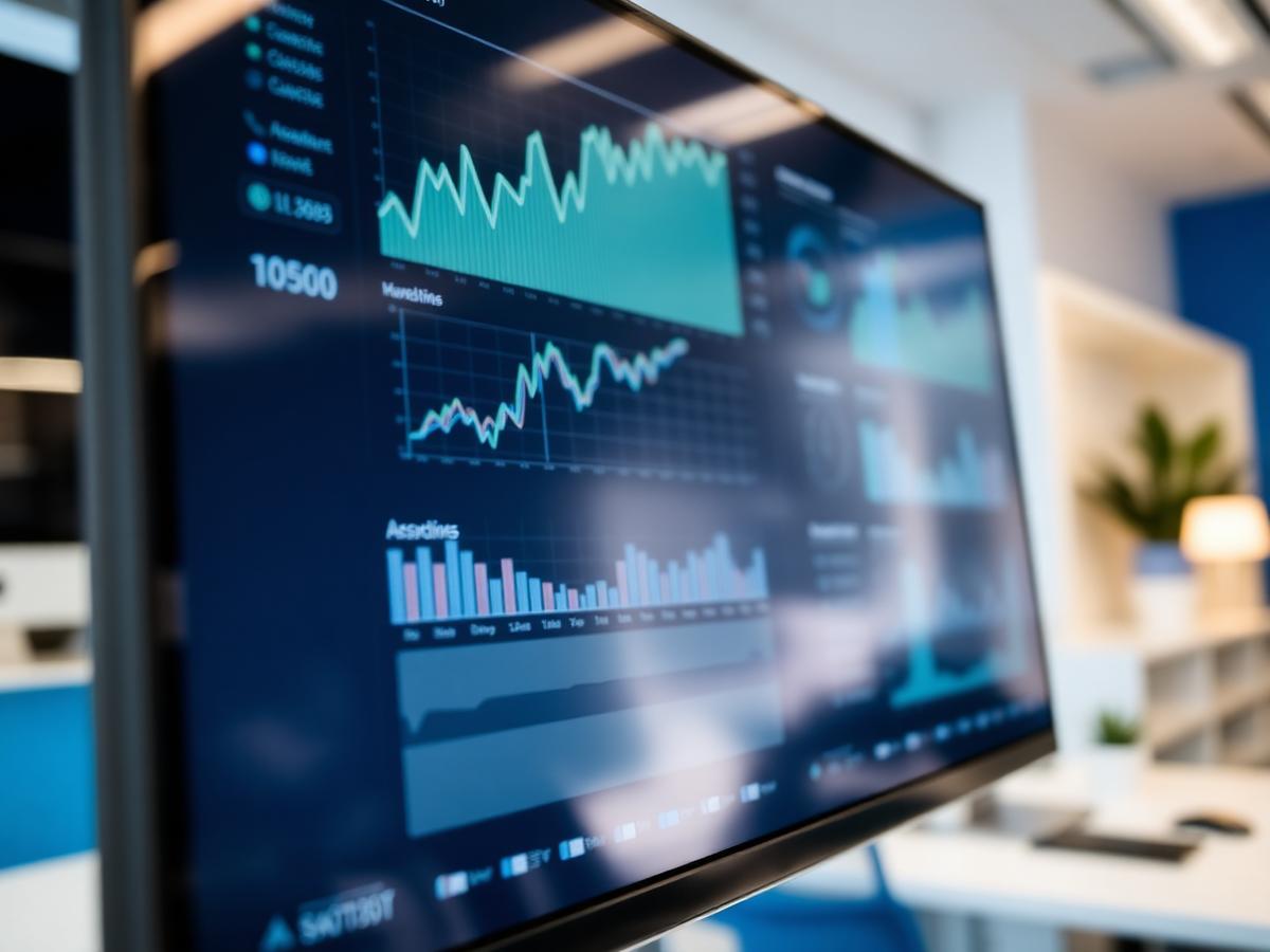 Analytics dashboard with financial charts on a monitor